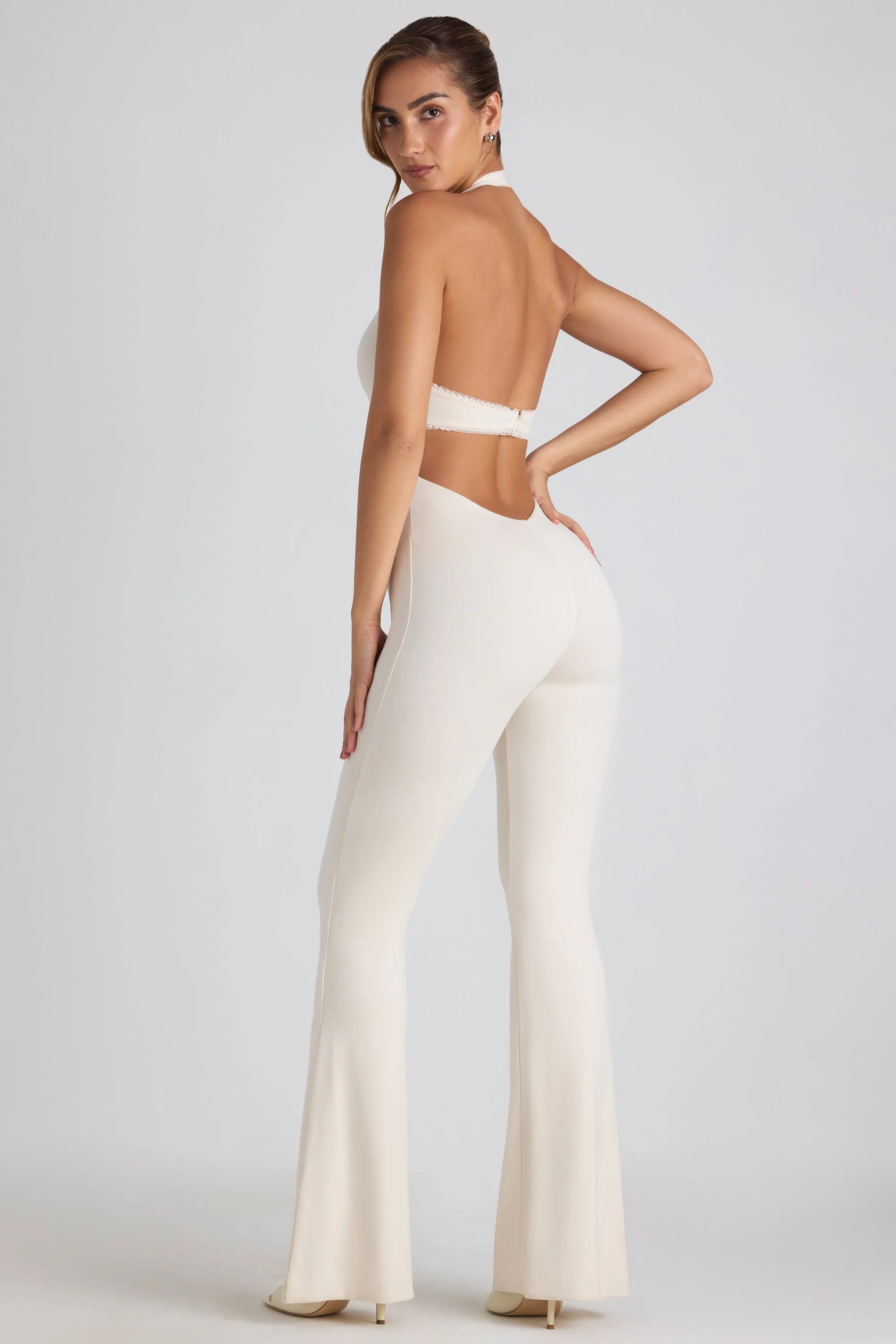 Tall Modal Lace-Trim Cut-Out Flared Jumpsuit in Ivory