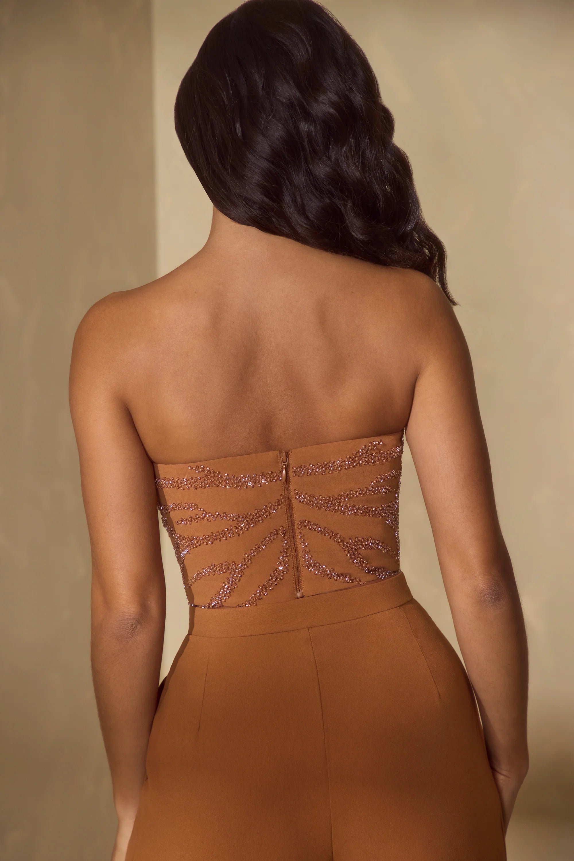 Embellished Bandeau Corset Top in Caramel