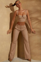 High Waist Straight Leg Linen Trousers in Tan