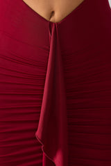 Slinky Jersey Cut Out Ruffle Racerback Maxi Dress in Ruby