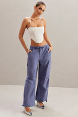 Wide Leg Cargo Trousers in Dusty Blue