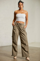 Wide Leg Cargo Trousers in Green