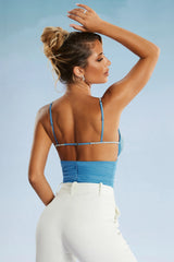 Cut Out Ruched Bodysuit in Blue