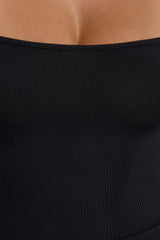 Ribbed Modal Square Neck Long Sleeve Top in Black