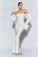 Giselle Off Shoulder Cowl Neck Maxi Dress - White