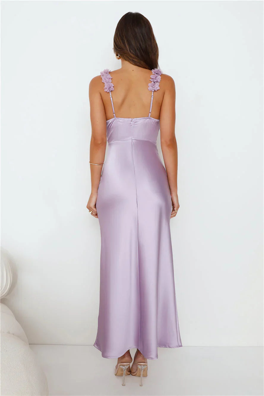 Parties In Spring Satin Maxi Dress Lilac