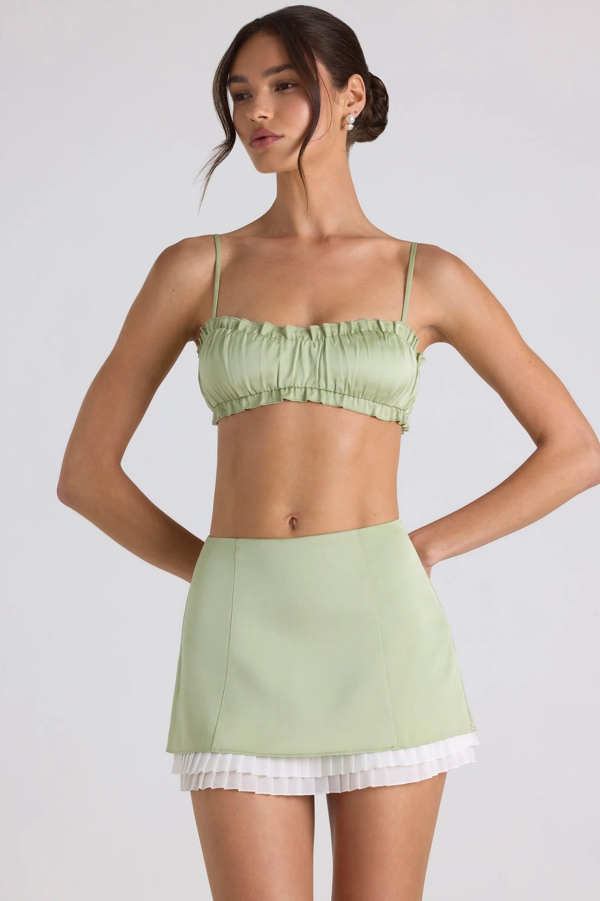 Layered Mid-Rise Mini Skirt in Spring Green