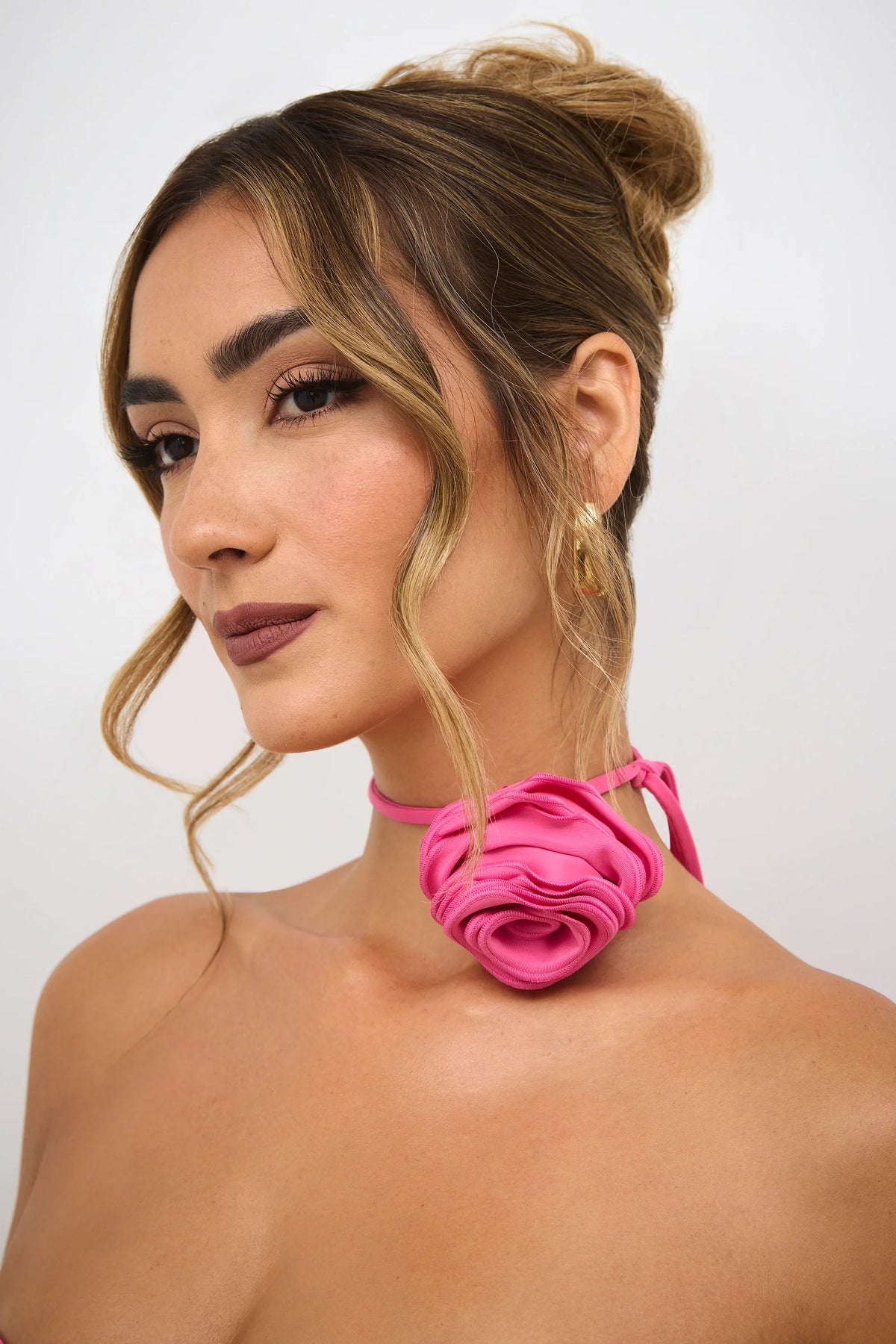 Premium Jersey Flower Tie Choker in Rose Pink