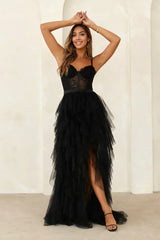 Elegantly Dressed Tulle Maxi Dress Black