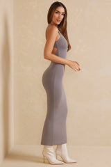 Open Back Racer Neck Maxi Dress in Grey