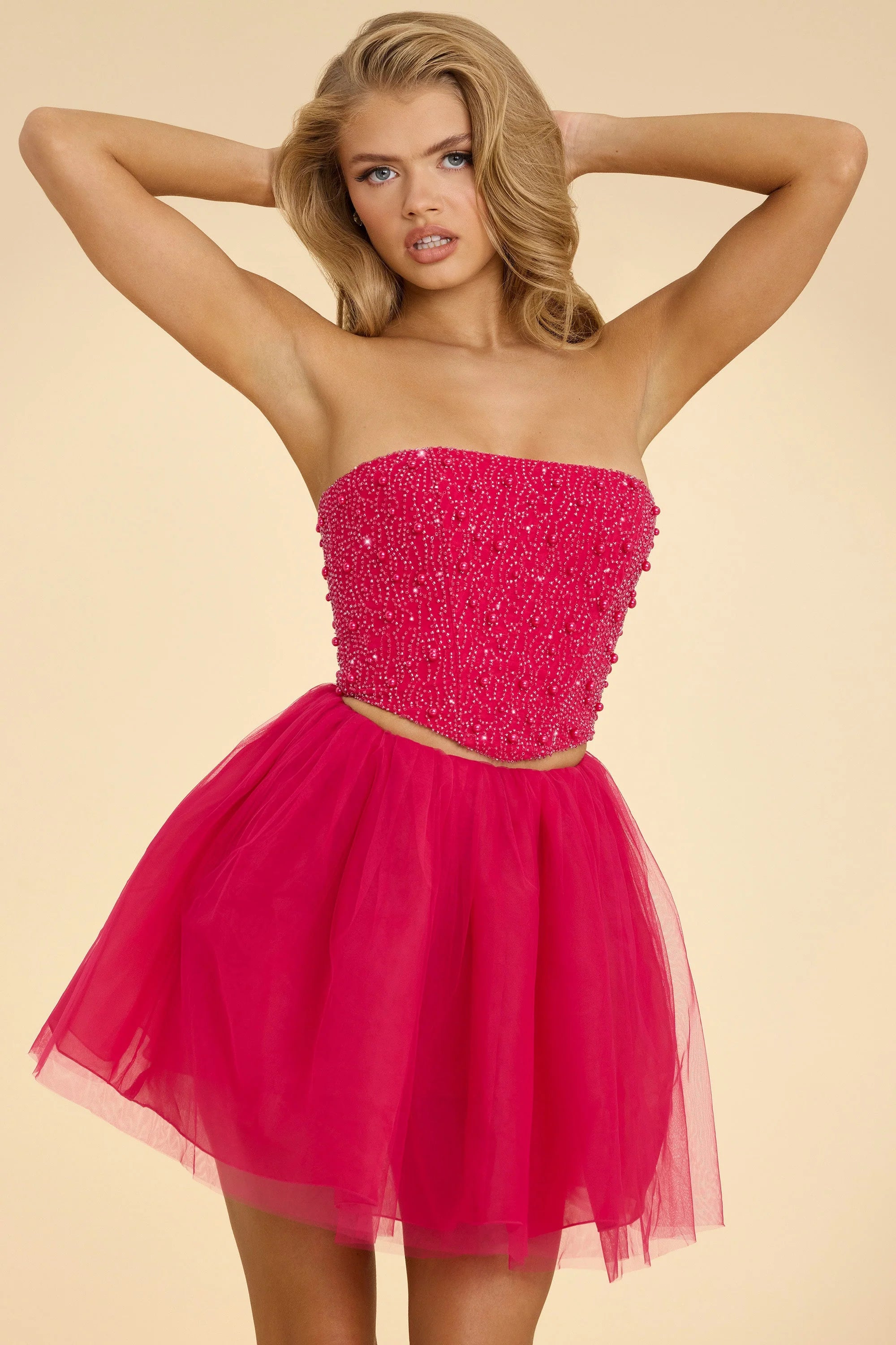 Strapless Corset Crop Top in Hot Pink