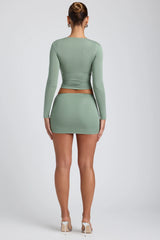 Modal Ruched Mid-Rise Mini Skirt in Sage Green