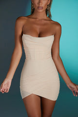 Bandeau Wrap Mini Dress in Sand