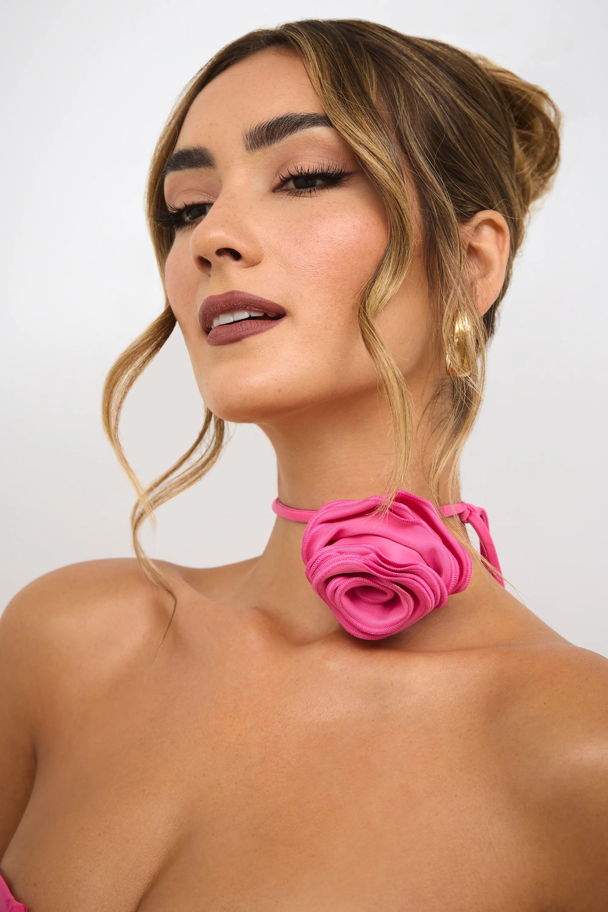 Premium Jersey Flower Tie Choker in Rose Pink