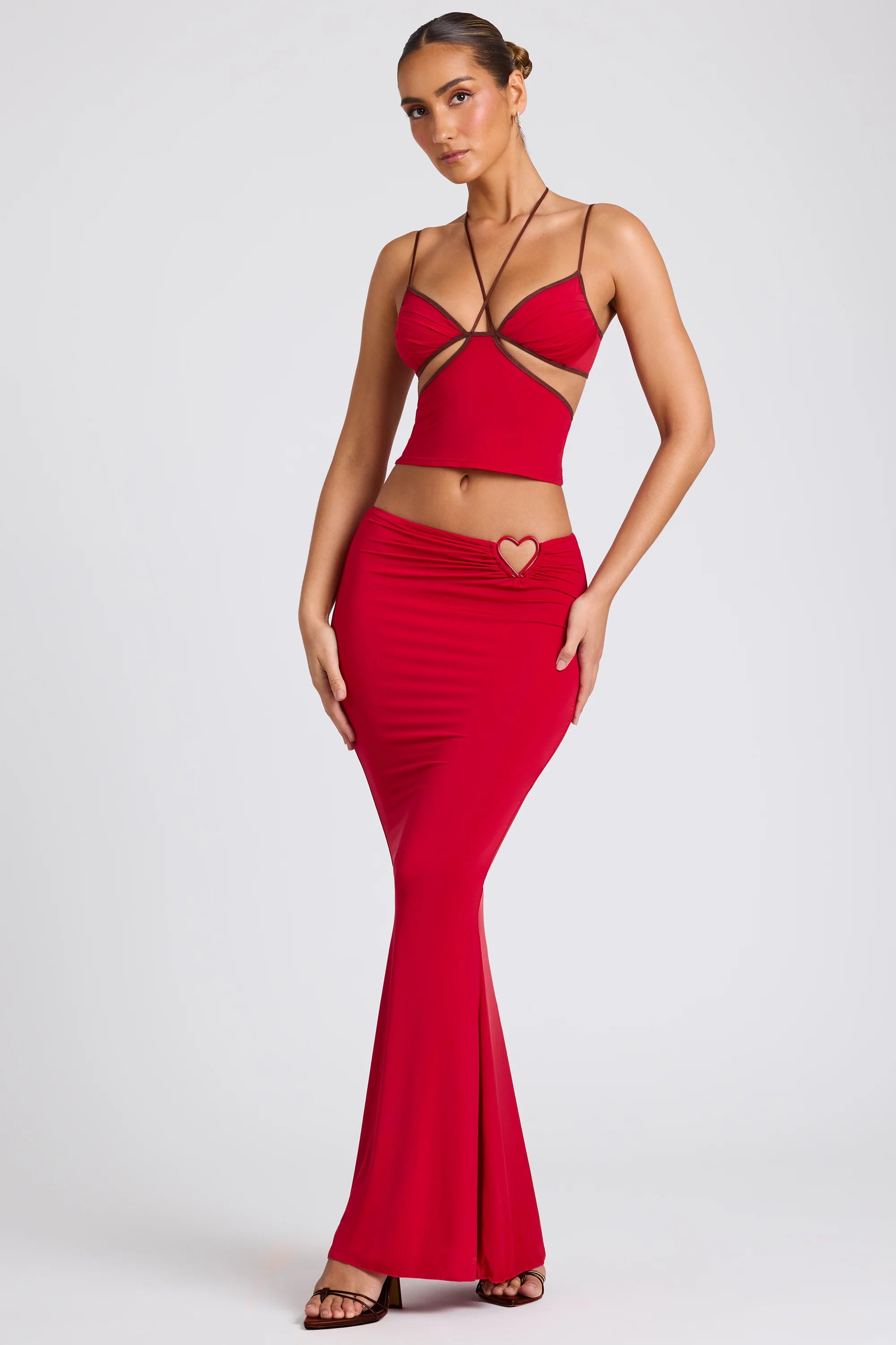 Mid Rise Maxi Skirt in Fire Red