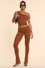 Mid Rise Modal Cashmere Blend Trousers in Chestnut Brown