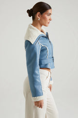 Jacket with Shearling Collar and Trim in Blue