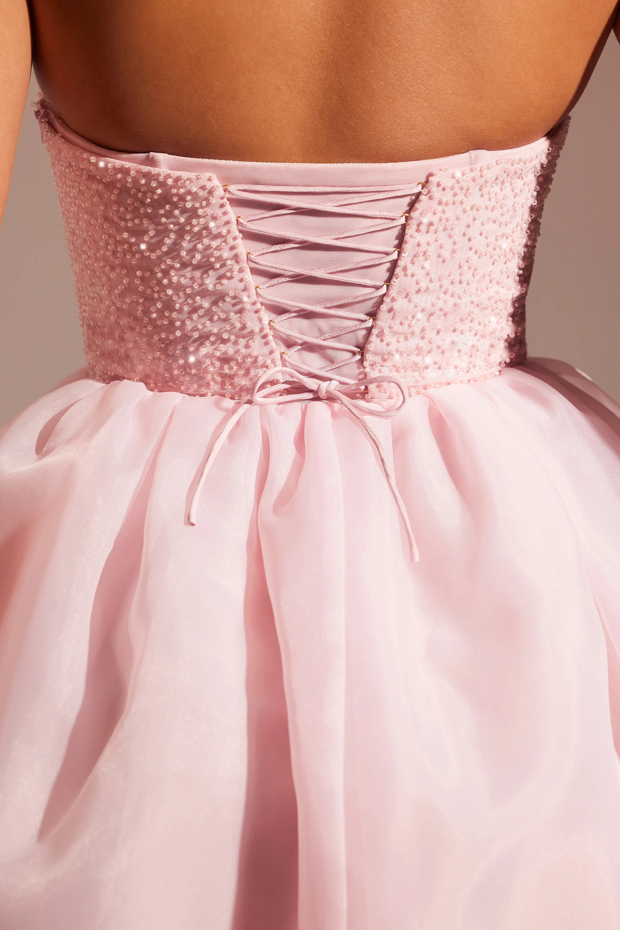 Embellished Corset Tulle Skirt Midi Dress in Blush