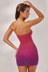 Embellished Strapless Mini Dress in Pink/Purple Ombr¨¦