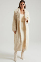 Cappotto lungo in shearling color crema