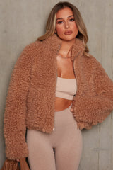 Oversized Boucle Teddy Coat in Camel