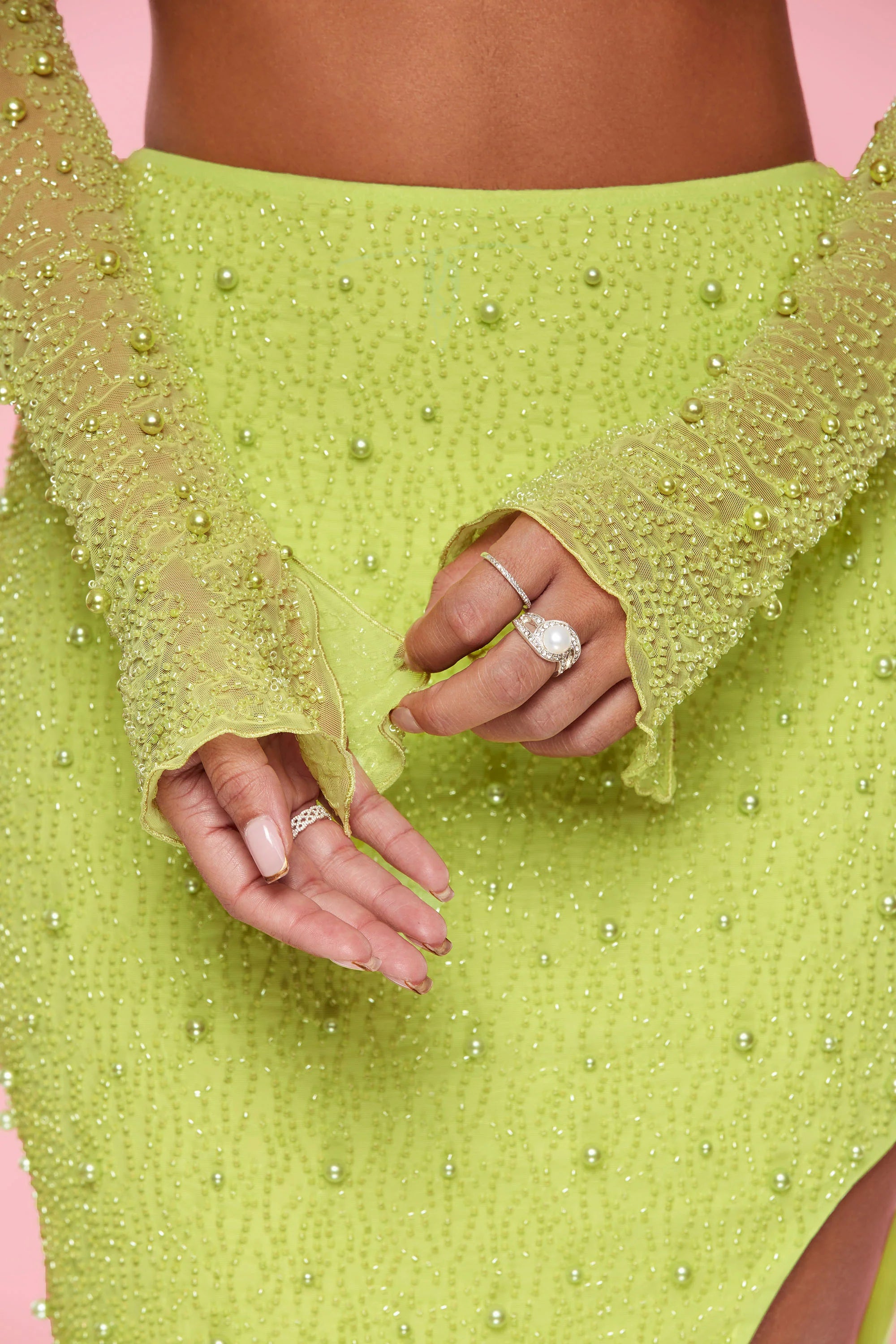 Embellished Cowl Neck Crop Top in Lime