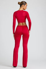 Draped Detail Straight Leg Trousers in Fire Red