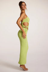 Textured Jersey Low-Rise Maxi Skirt in Lime