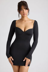 Long Sleeve Sweetheart Neckline Mini Dress in Black