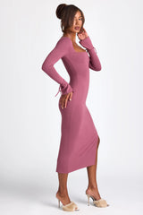 Modal Square Neck Long Sleeve Midaxi Dress in Plum