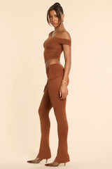 Mid Rise Modal Cashmere Blend Trousers in Chestnut Brown