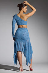 Embellished Handkerchief Hem Gown Skirt in Smokey Blue