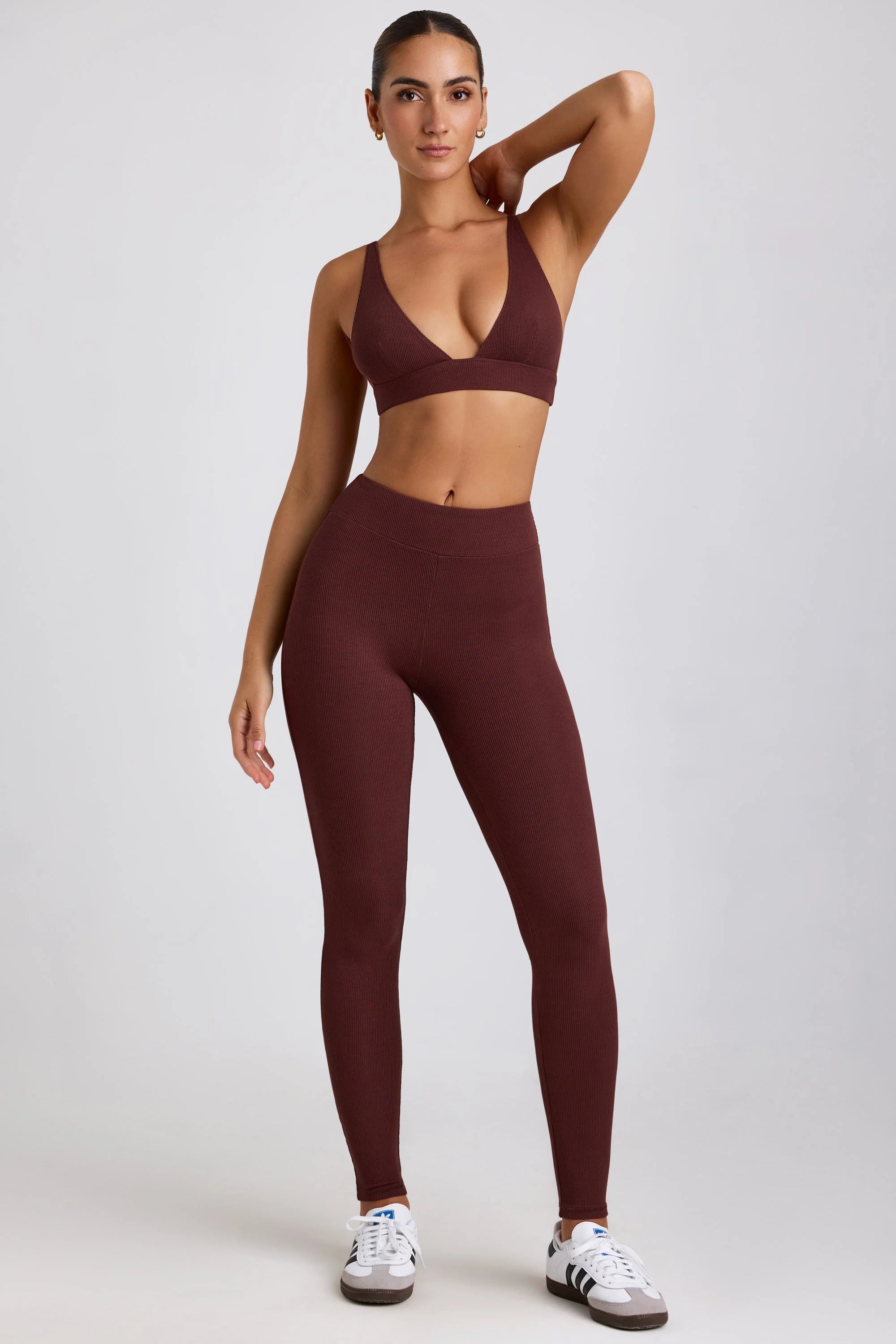 Gerippte Modal-Leggings mit hoher Taille in Espresso