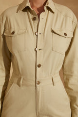 Wide Leg Long Sleeve Cargo Jumpsuit in Sage