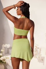 Asymmetric Hem Hardware Detail Mini Skirt in Lime Green