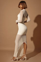 Long Sleeve Sheer Layered Maxi Dress in Ivory