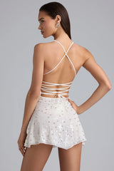 Embellished Multi-Strap Mini Dress in Ivory