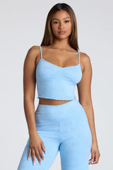 Strappy Ruched Pointelle Crop Top in Baby Blue