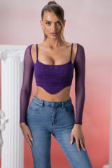 Langärmliges Crop-Top in Violett