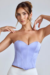 Corsetto in raso con lacci senza spalline in blu lavanda