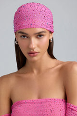 Embellished Mesh Headscarf in Bubblegum Pink