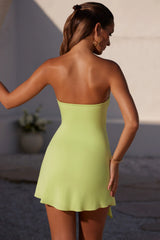 Bandeau Ruched Split Mini Dress in Lime Green