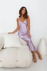 Parties In Spring Satin Maxi Dress Lilac