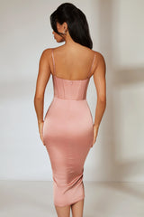 Draped Skirt Corset Midi Dress in Blush