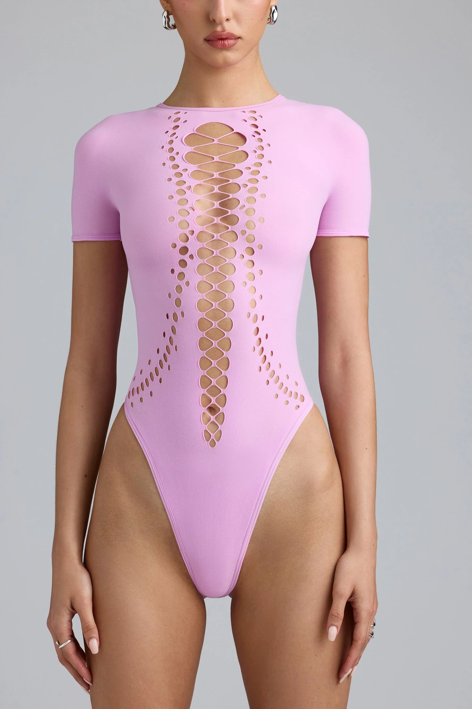 Body con lacci in rosa viola 