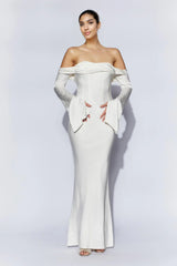 Giselle Off Shoulder Cowl Neck Maxi Dress - White