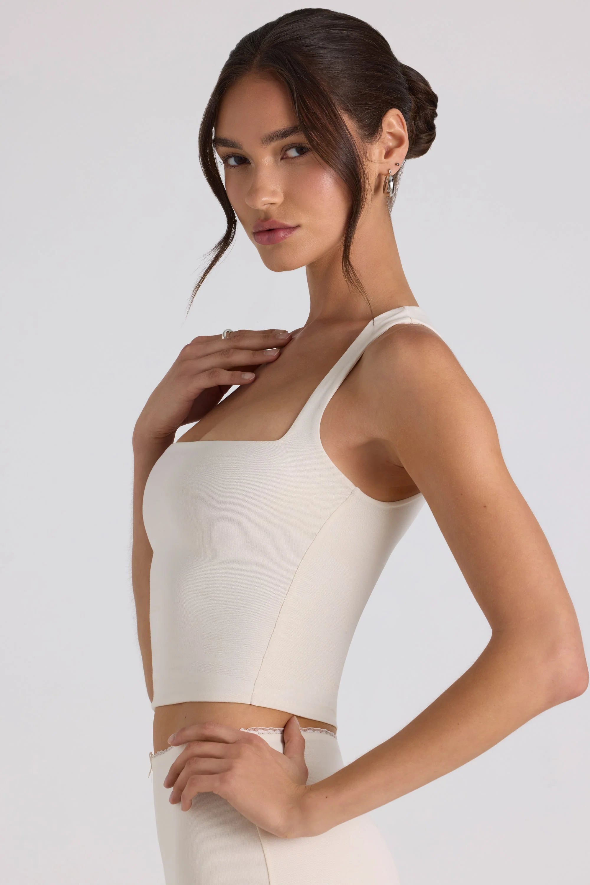 Modal Bow-Embellished Crop Top in Ivory