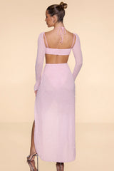 Verziertes Maxikleid mit Wasserfallausschnitt in Blush