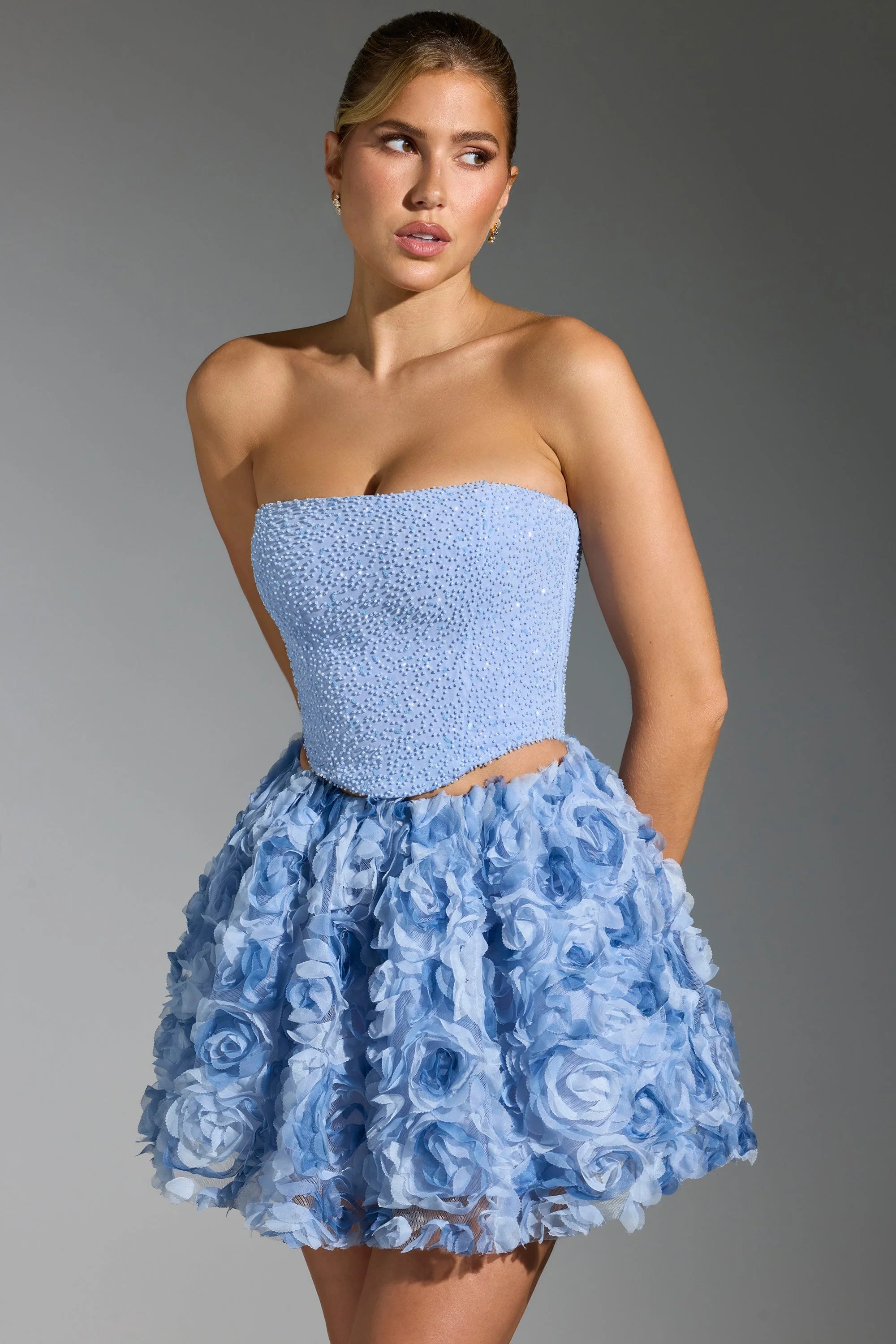 Floral-Appliqu¨¦ Mini Skirt in Blue