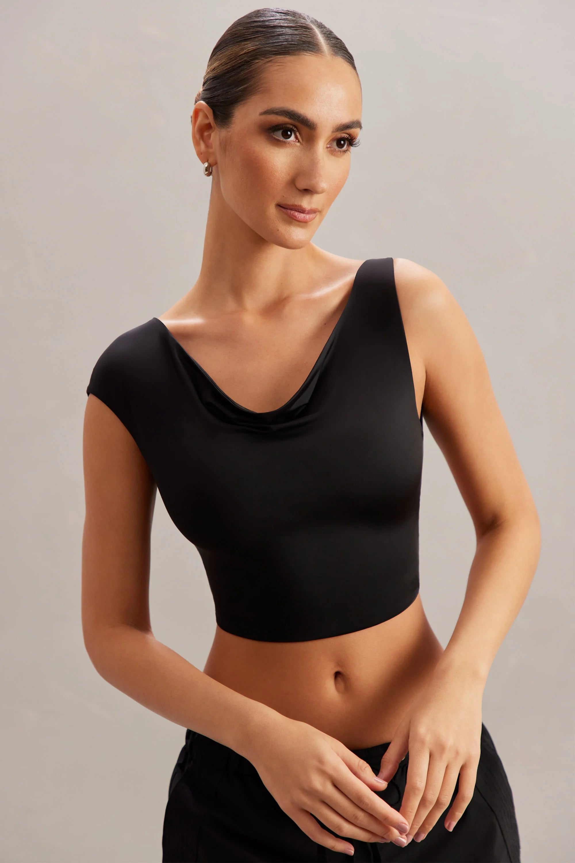 Cowl Neck Crop Top in Black